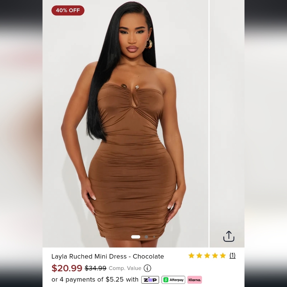Fashion Nova Strapless Ruched Dress - Chocolate
